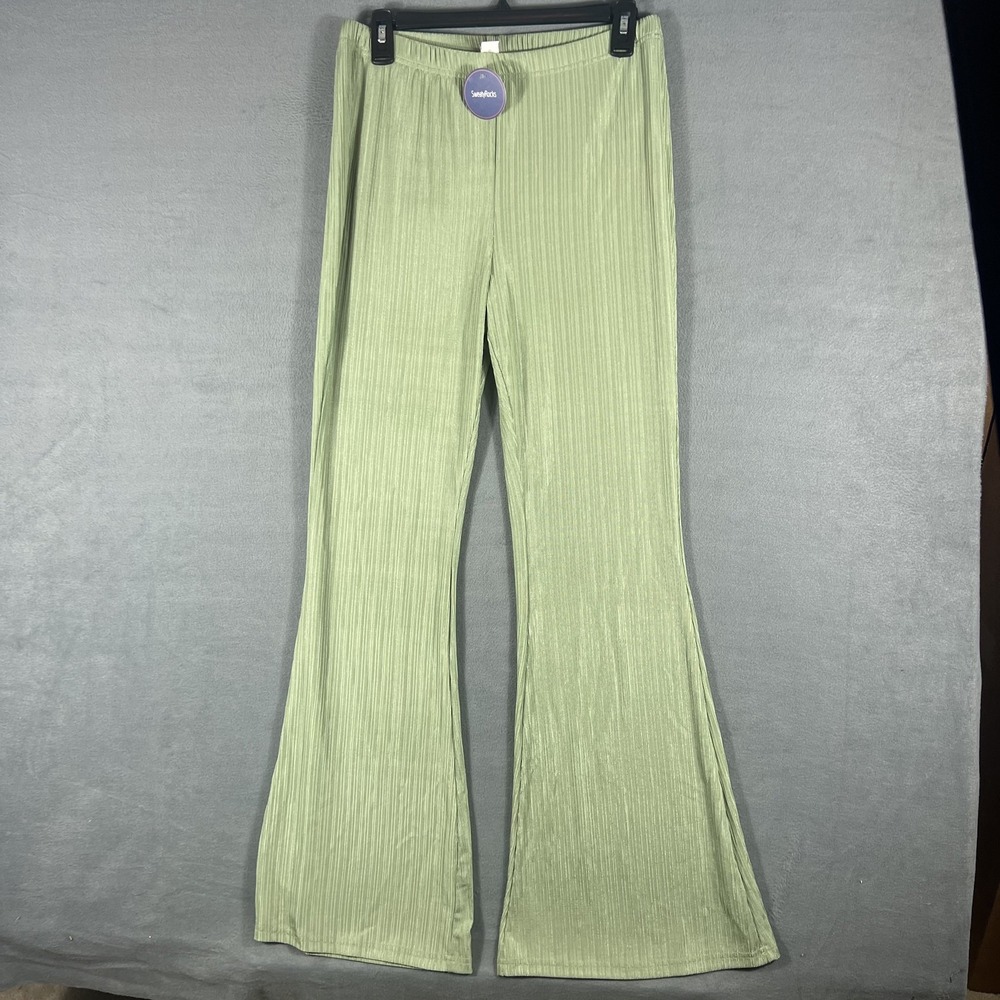 SweatyRocks Women's XL Sage Green Ribbed Knit Flare Pants Wide Leg NWT